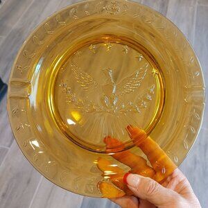 Vintage Amberina Red Orange Yellow Glass Cigar Eagle Ashtray Presidential RARE